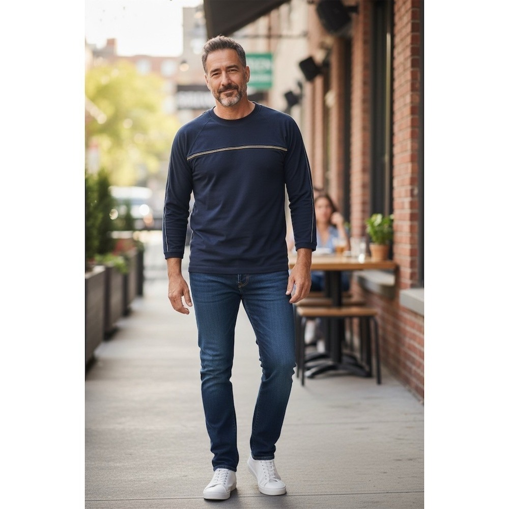 Point Zero T-Shirt Men's L Navy Blue Long Sleeve Crew Neck Raglan heavyweight